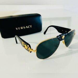 Versace Sunglasses with Black Frames and Gold Detailing/ Signature Medusa Auth